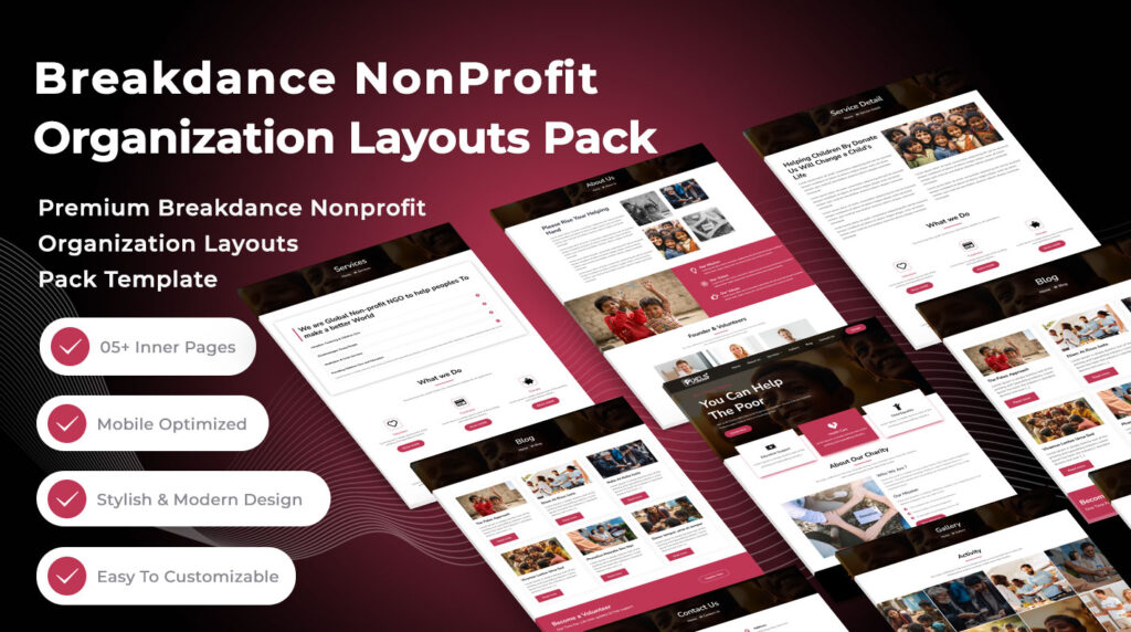 Breakdance Nonprofit Organization Layouts Pack