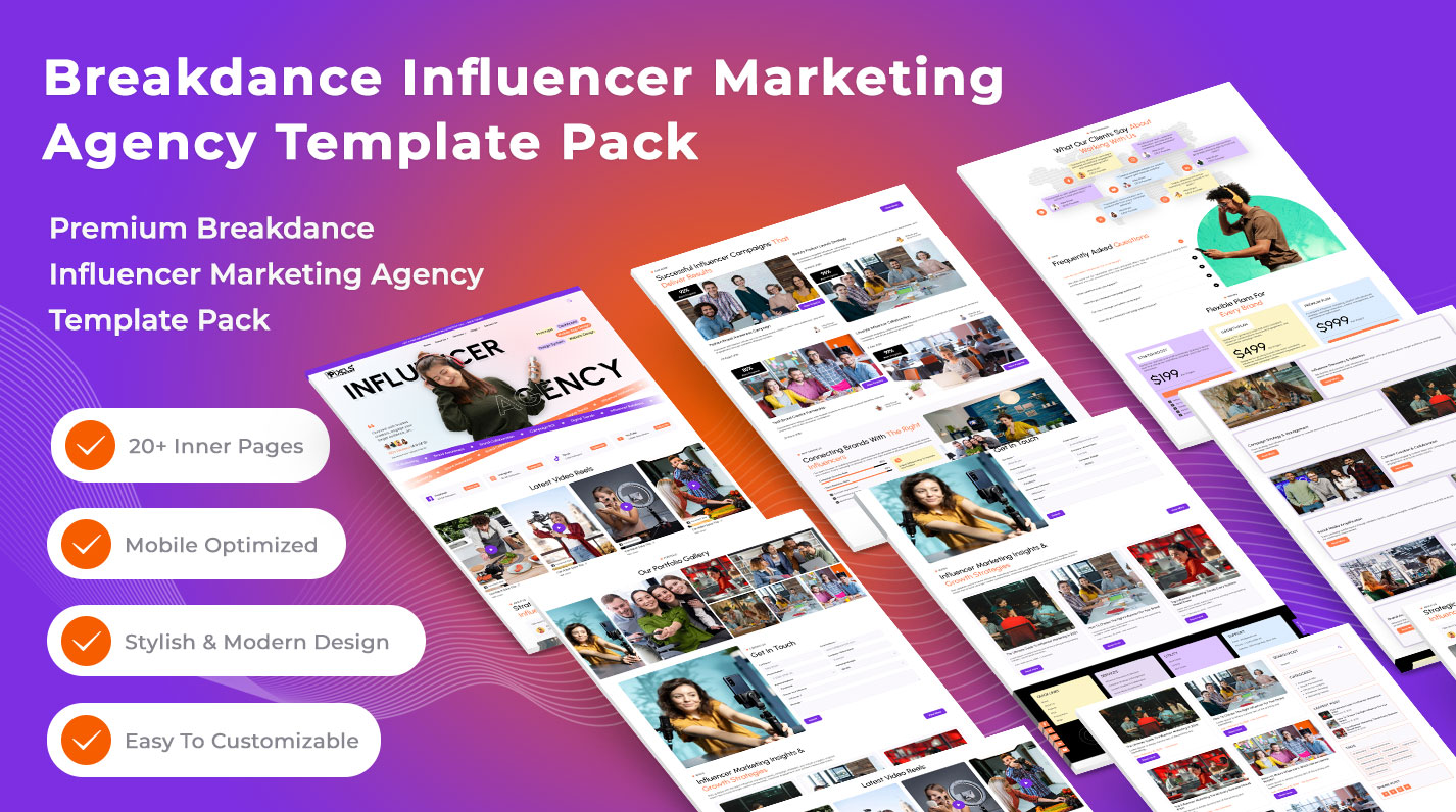 Breakdance Influencer Marketing Agency Layouts Pack