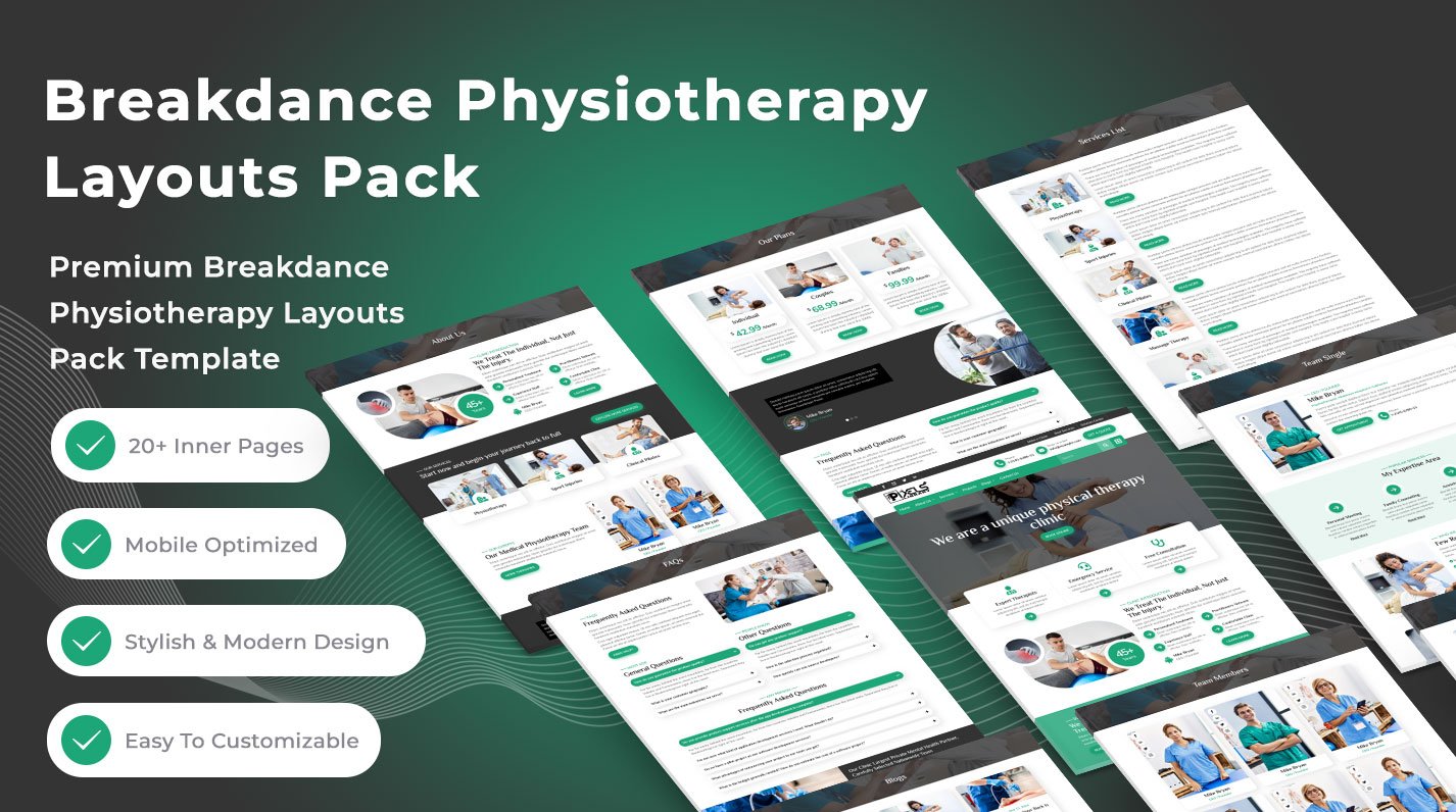 Breakdance Physiotherapy and Chiropractic Layouts Pack